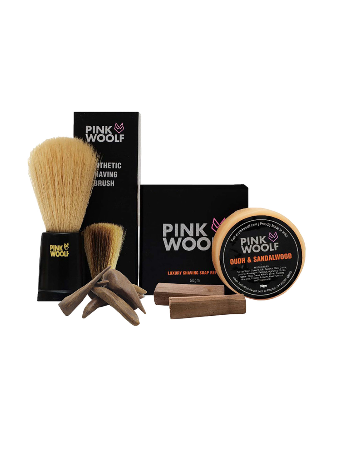 PINK WOOLF 2 Pcs Shaving Brush & Soap Shaving Grooming Combo