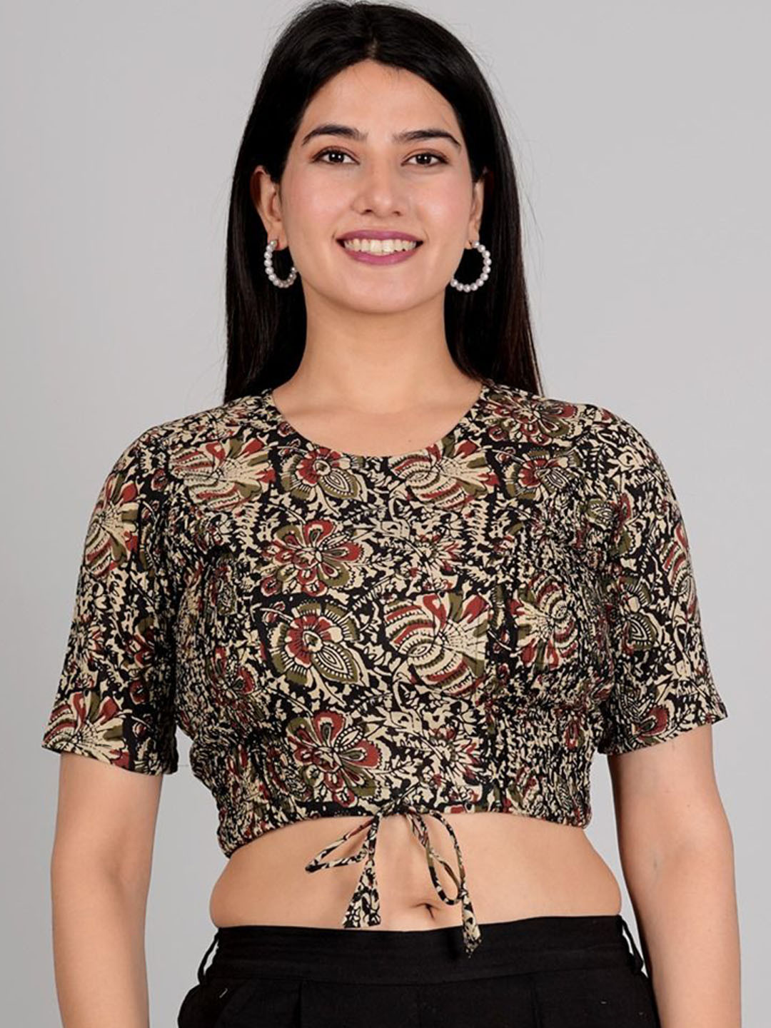 YASH GALLERY Printed Cotton Crop Top
