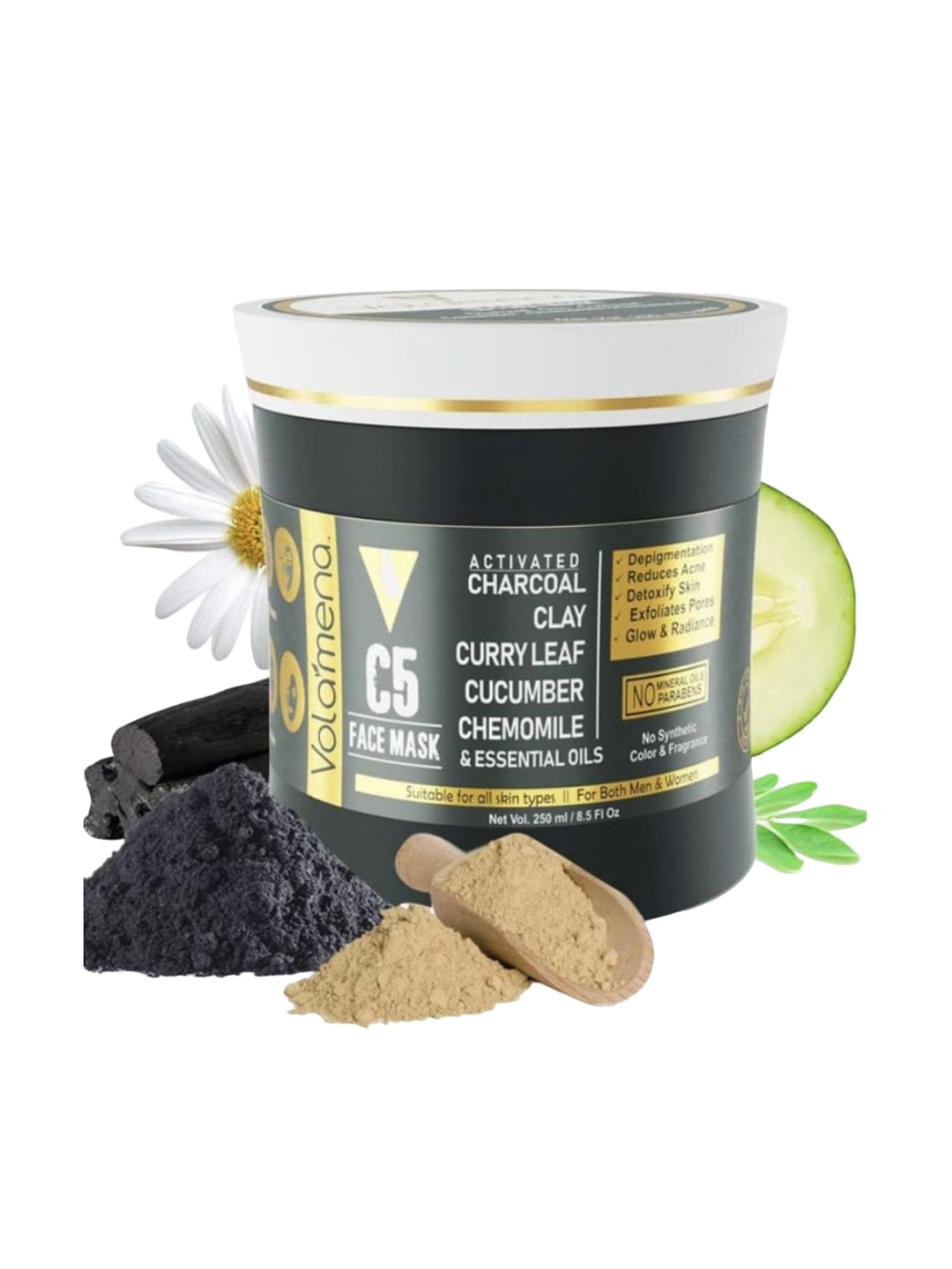 Volamena C5 Activated Charcoal Face Mask For De-toxify Skin & Exfoliate Pores- 250ml