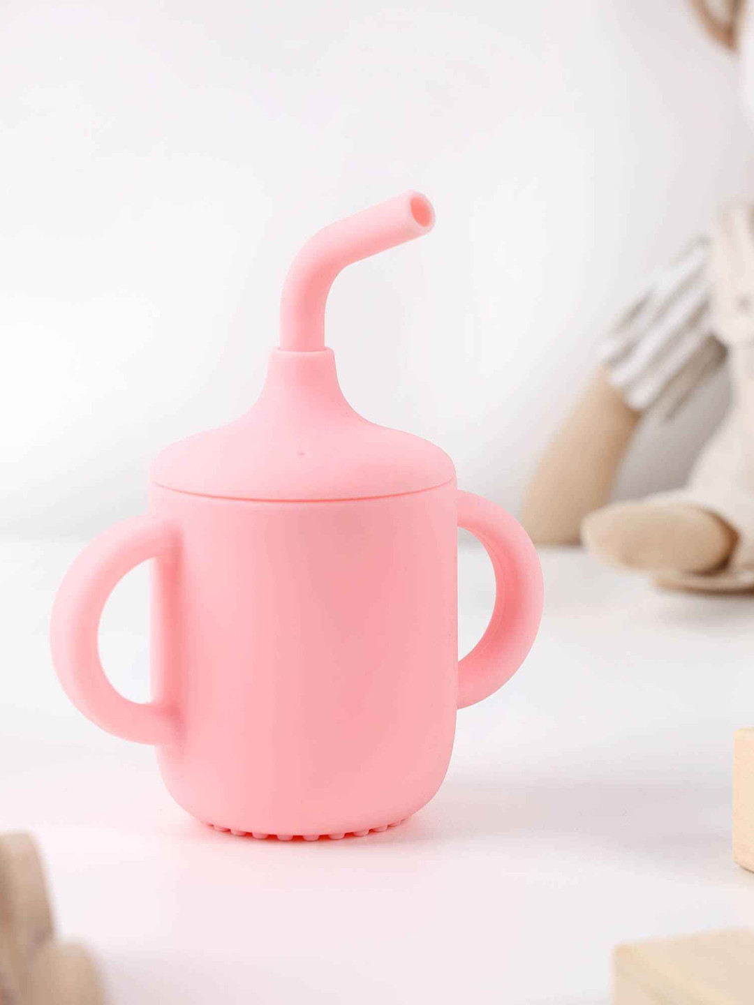 KICKS & CRAWL Infant Pink Cup with Straw Feeding Essentials