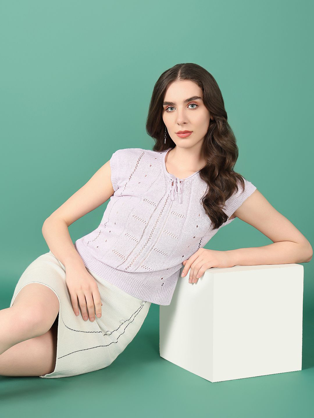 SHOWOFF Extended Sleeves Crochet Top