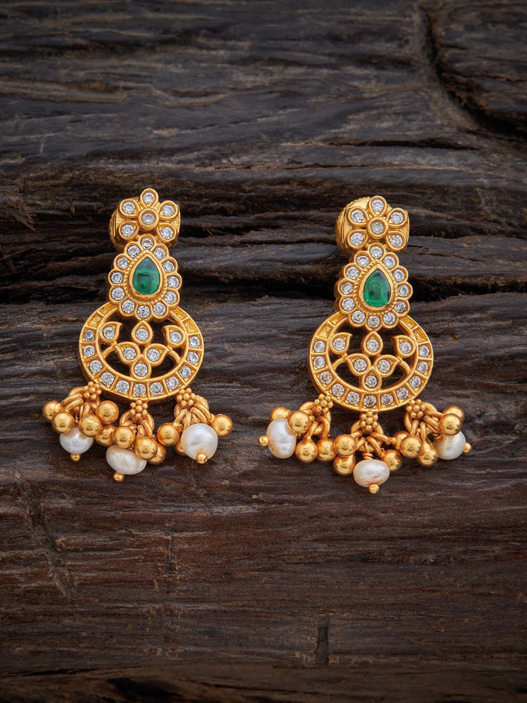 Kushal's Fashion Jewellery Embellished Bridal 92.5 Silver Pearl Temple Drop Earrings