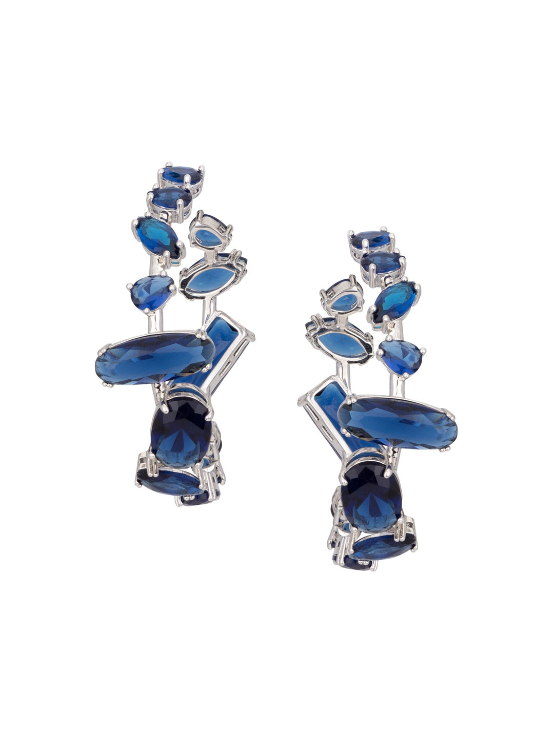 vivinia BY VIDHI MEHRA Silver Plated Blue Womens Artificial Stones Half Hoop Earrings