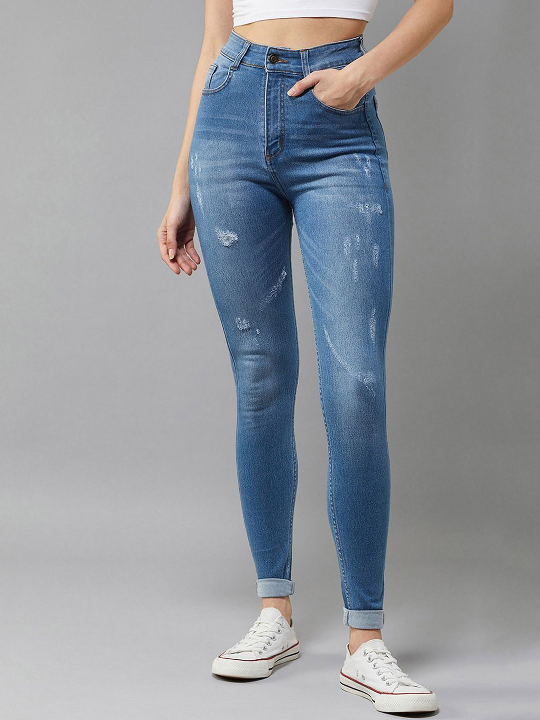 DOLCE CRUDO Skinny High Rise Mild Distress Regular Stretchable Denim Jeans