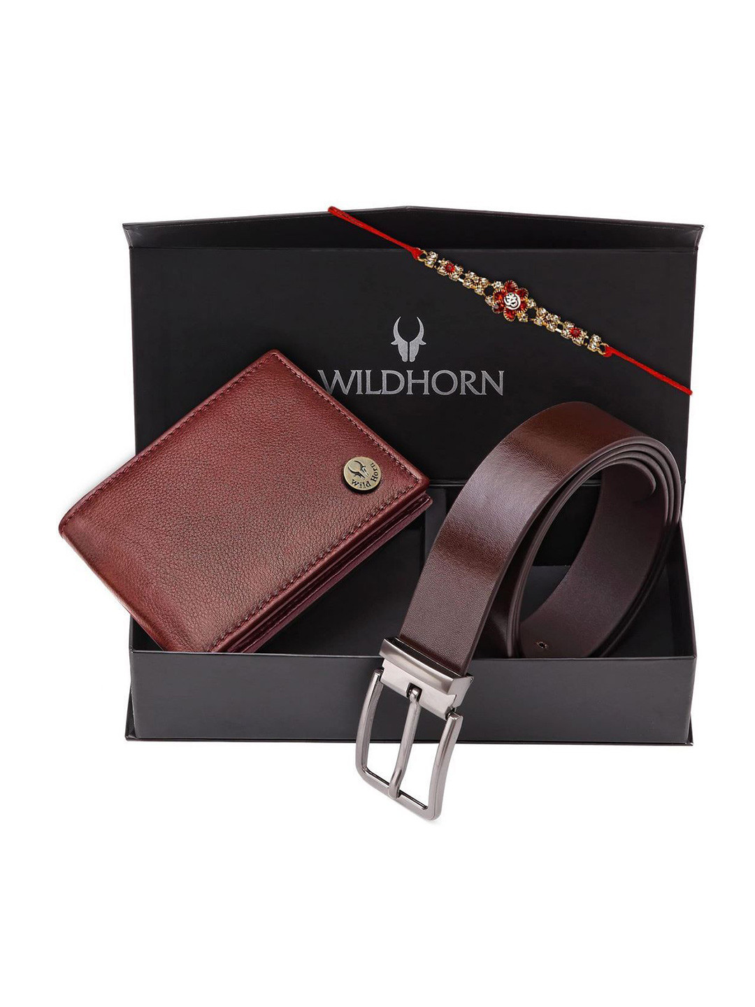 WildHorn Men Accessory Gift Set Of Wallet and Belt Chocolate & Rakhi