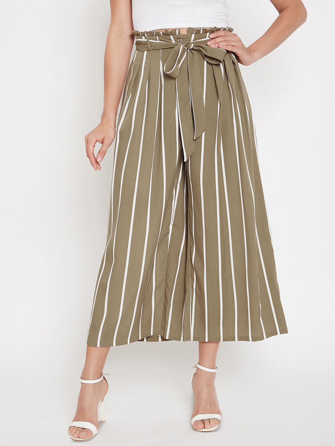 La Zoire Women Striped Wide Leg Crepe Palazzos