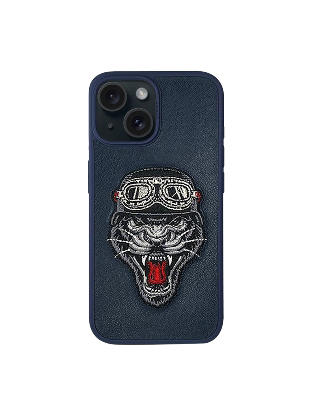 TREEMODA Blue Cat Embroidered iPhone 15 Leather Back Case