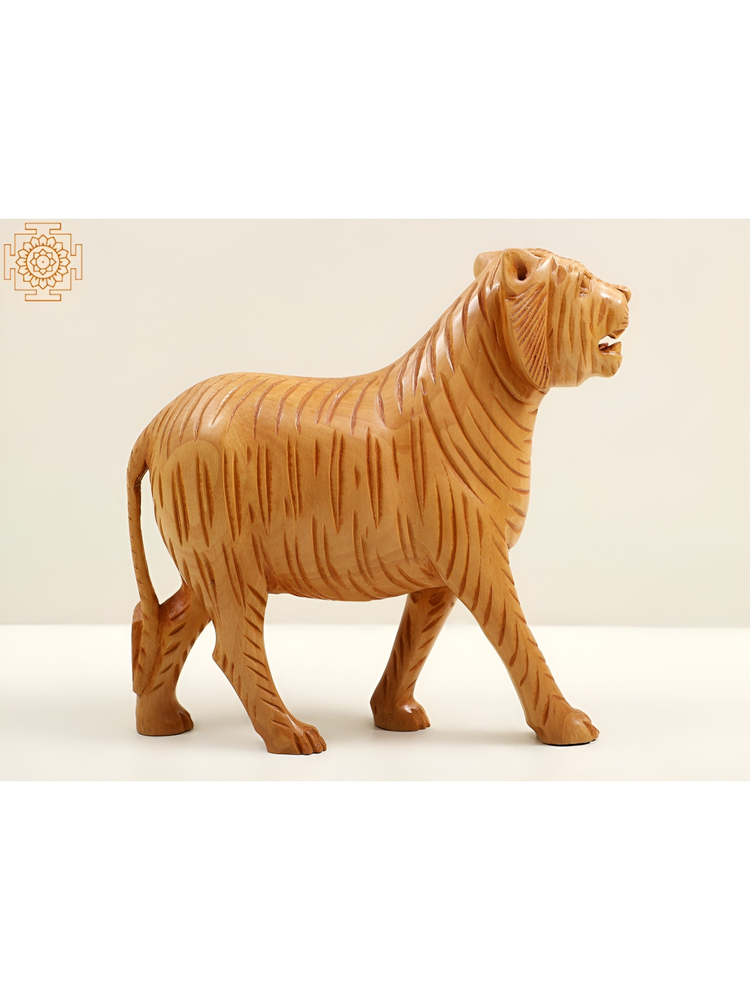 Exotic India Tiger Yellow Wood Natural Living Room Hand Made Small Showpiece - 2 Inches