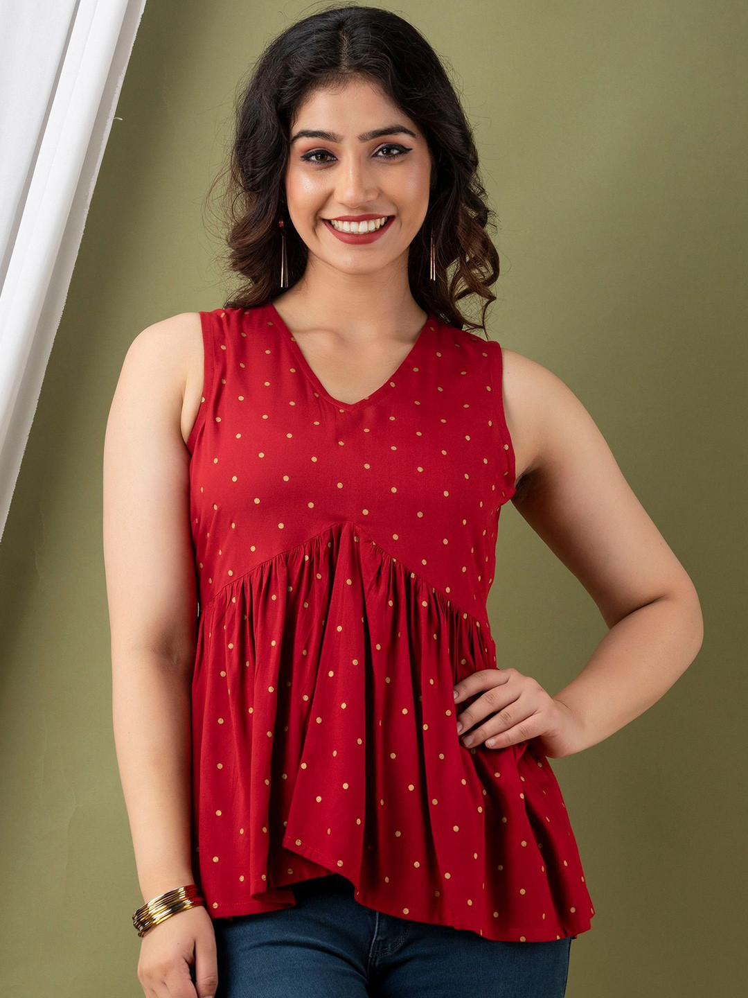 CELEBRAVO Women Ethnic Printed V-Neck Top
