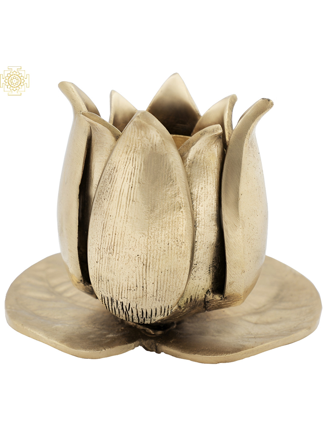 Exotic India Lotus Flower Candle Stand Gold Brass Metallic Living Room Tiny Showpiece - 3.2 Inches