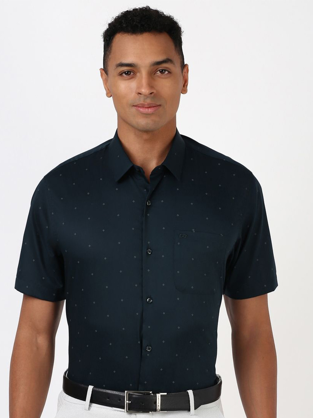 Peter England Men Spread Collar Micro Ditsy Printed Cotton Formal Shirt