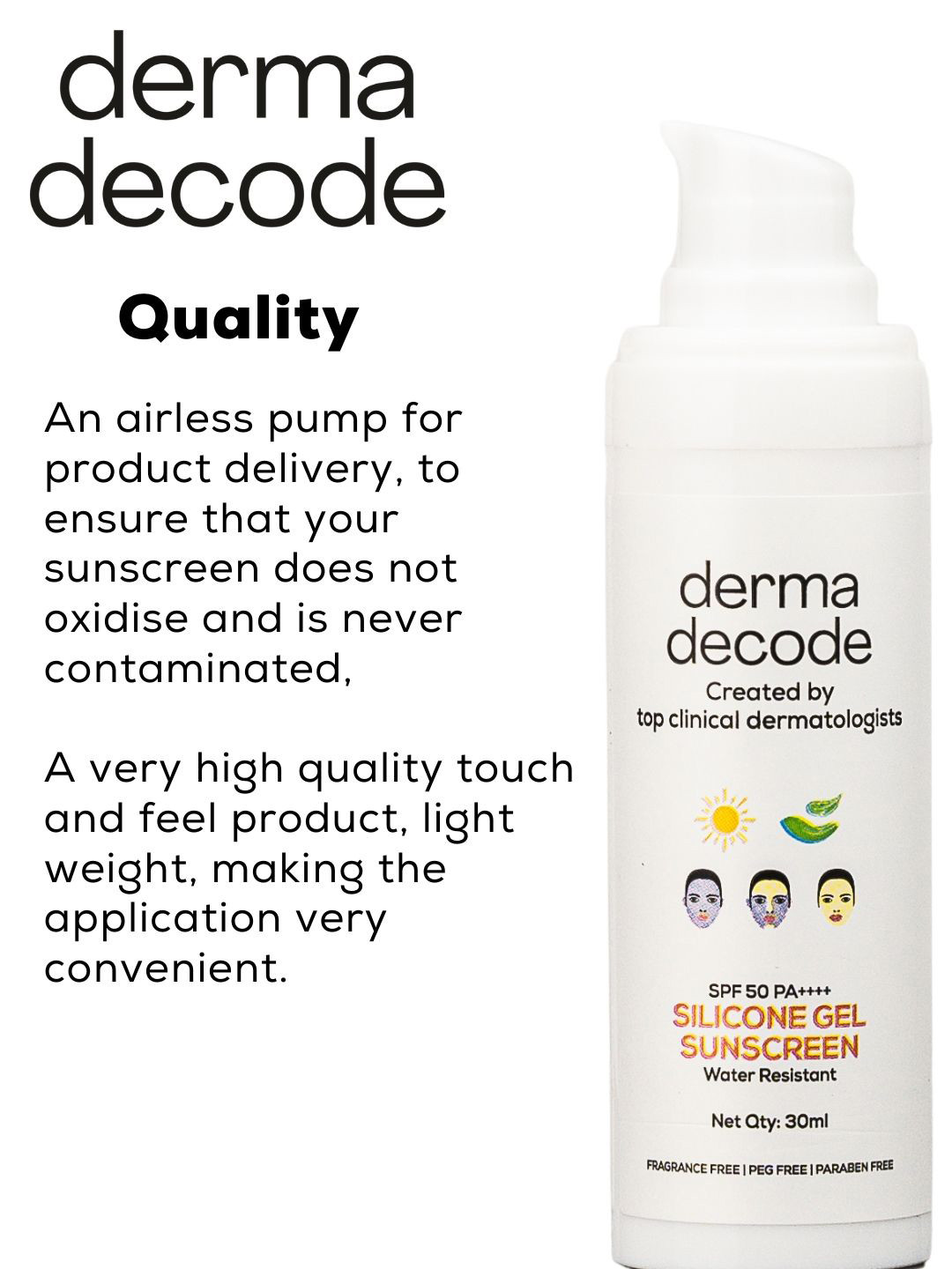 derma decode SPF 50 Matte Finish Water Resistance Silicone Gel Face Sunscreen - 30ml