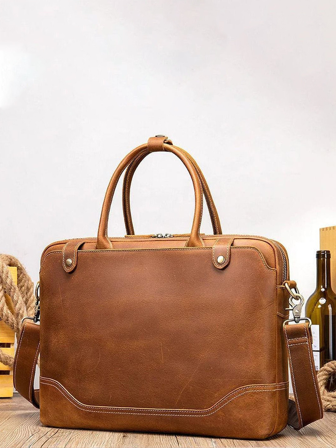 MaheTri Unisex Brown Everyday Office Leather Laptop Bag