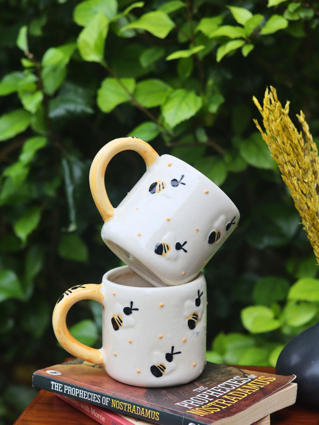 WEAVING HOMES Gold Design White Conversational Ceramic Microwave Safe Mug-350ml