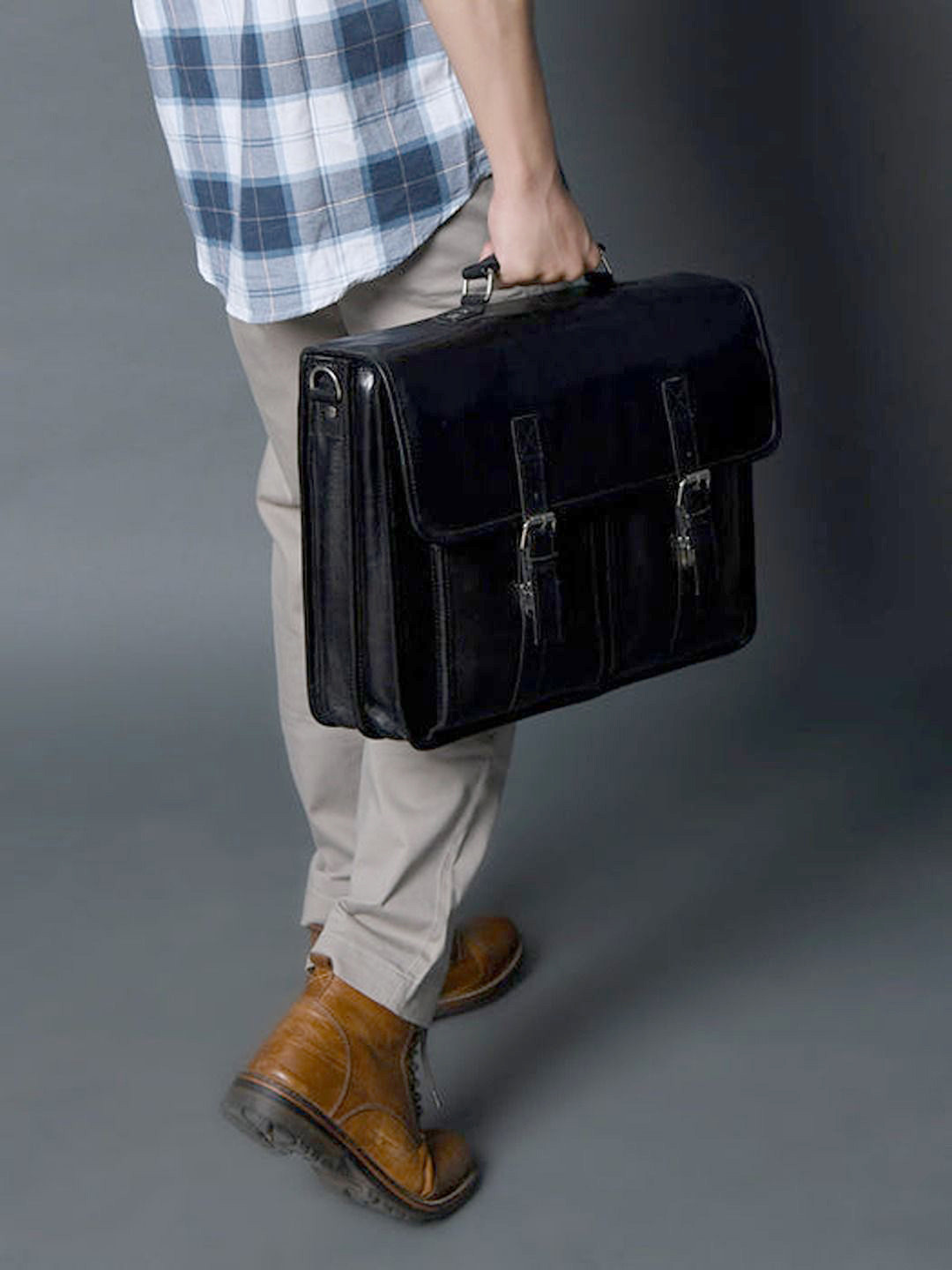 MaheTri Unisex The Architect Black Executive Leather Laptop Bag