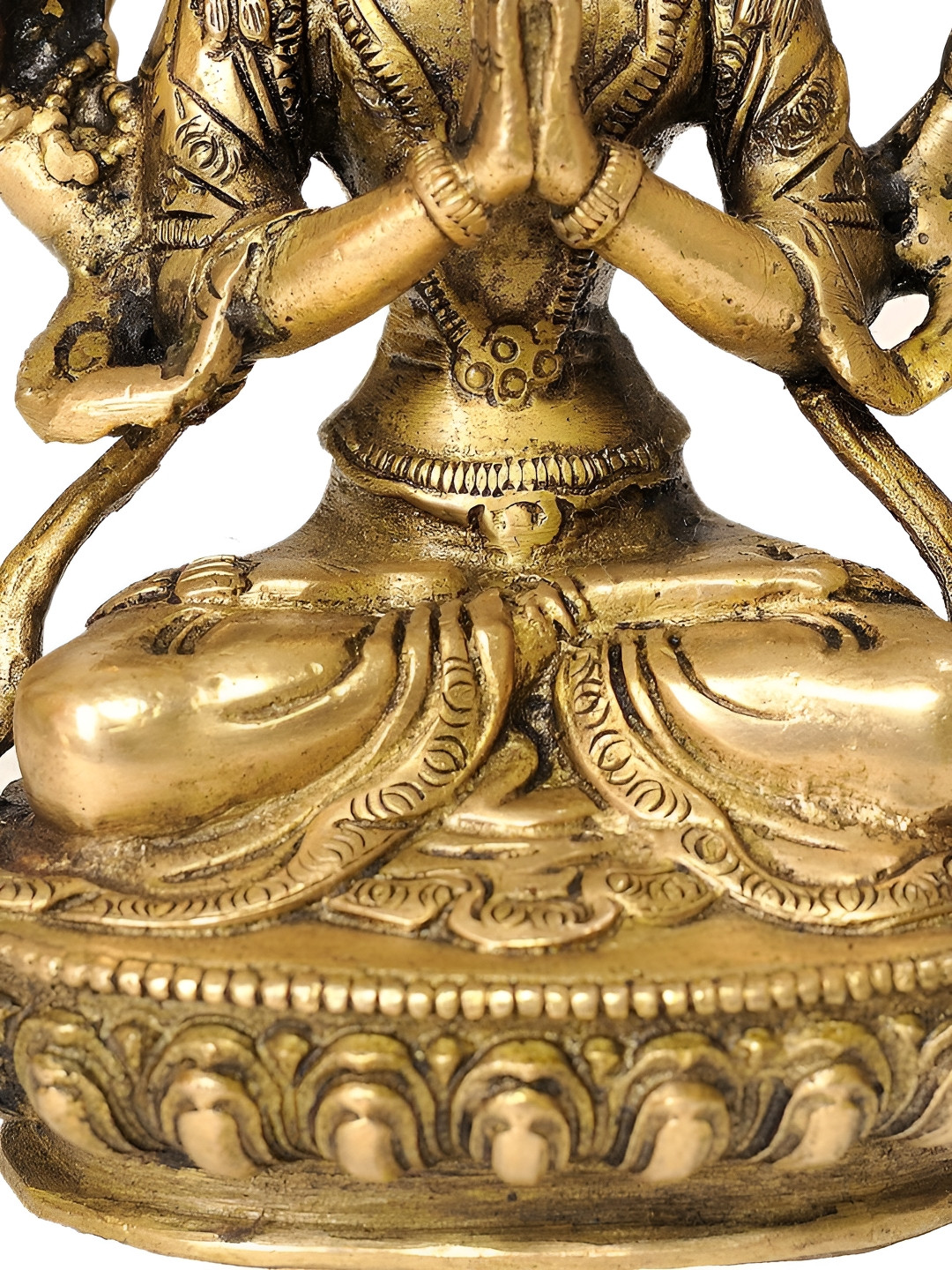 Exotic India Tibetan Buddhist Deity-Chenrezig Gold Brass Metallic Prayer Room Hand Made Small Showpiece - 6 Inches