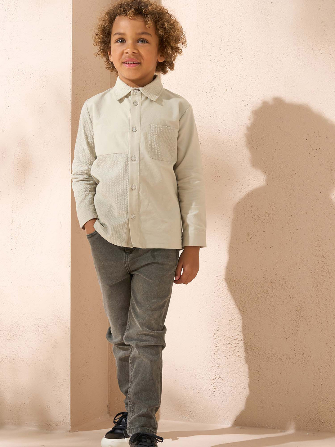 Angel & Rocket Boys Spread Collar Solid Cotton Slim Fit Casual Shirt