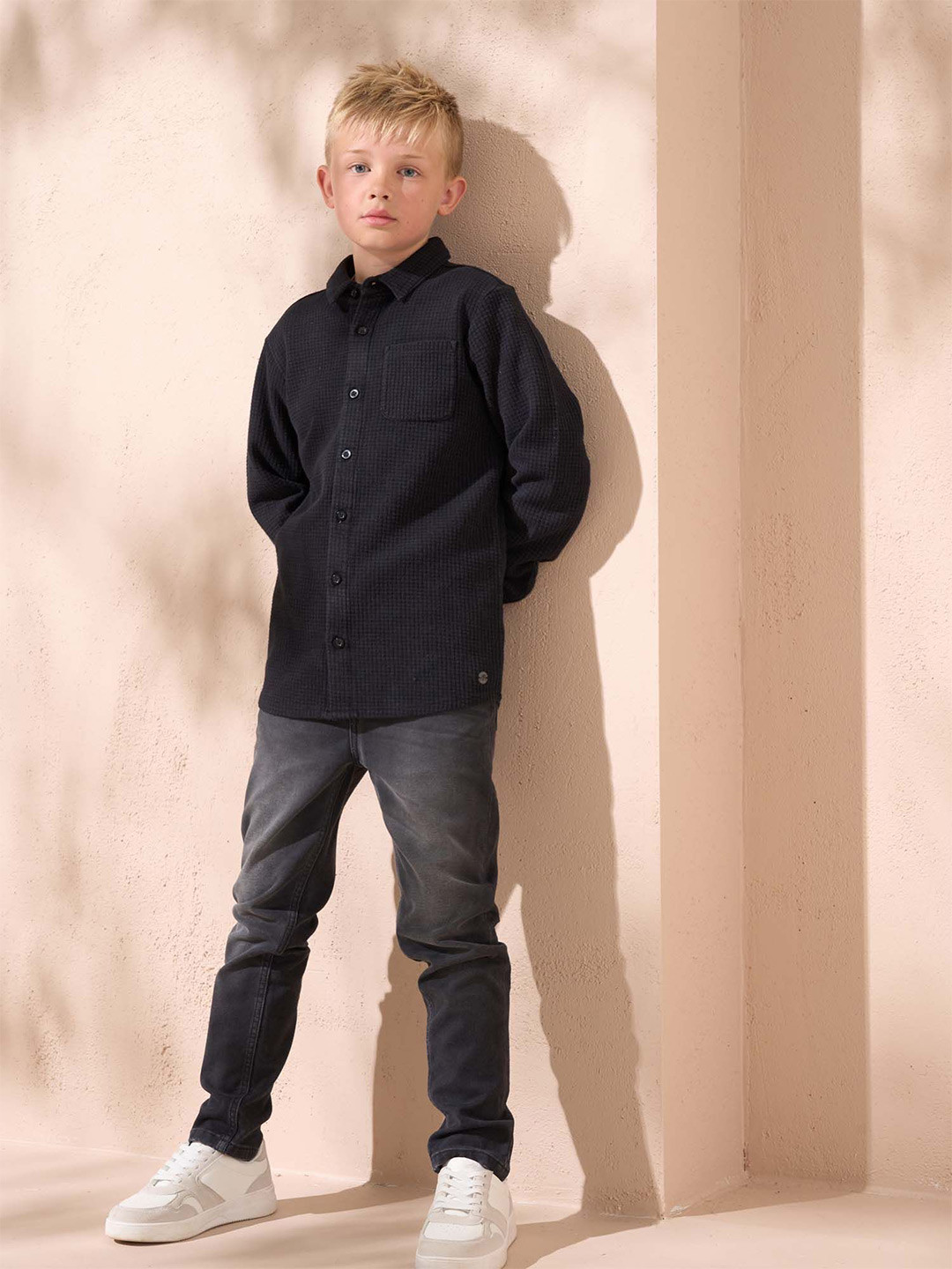 Angel & Rocket Boys Spread Collar Solid Cotton Slim Fit Casual Shirt