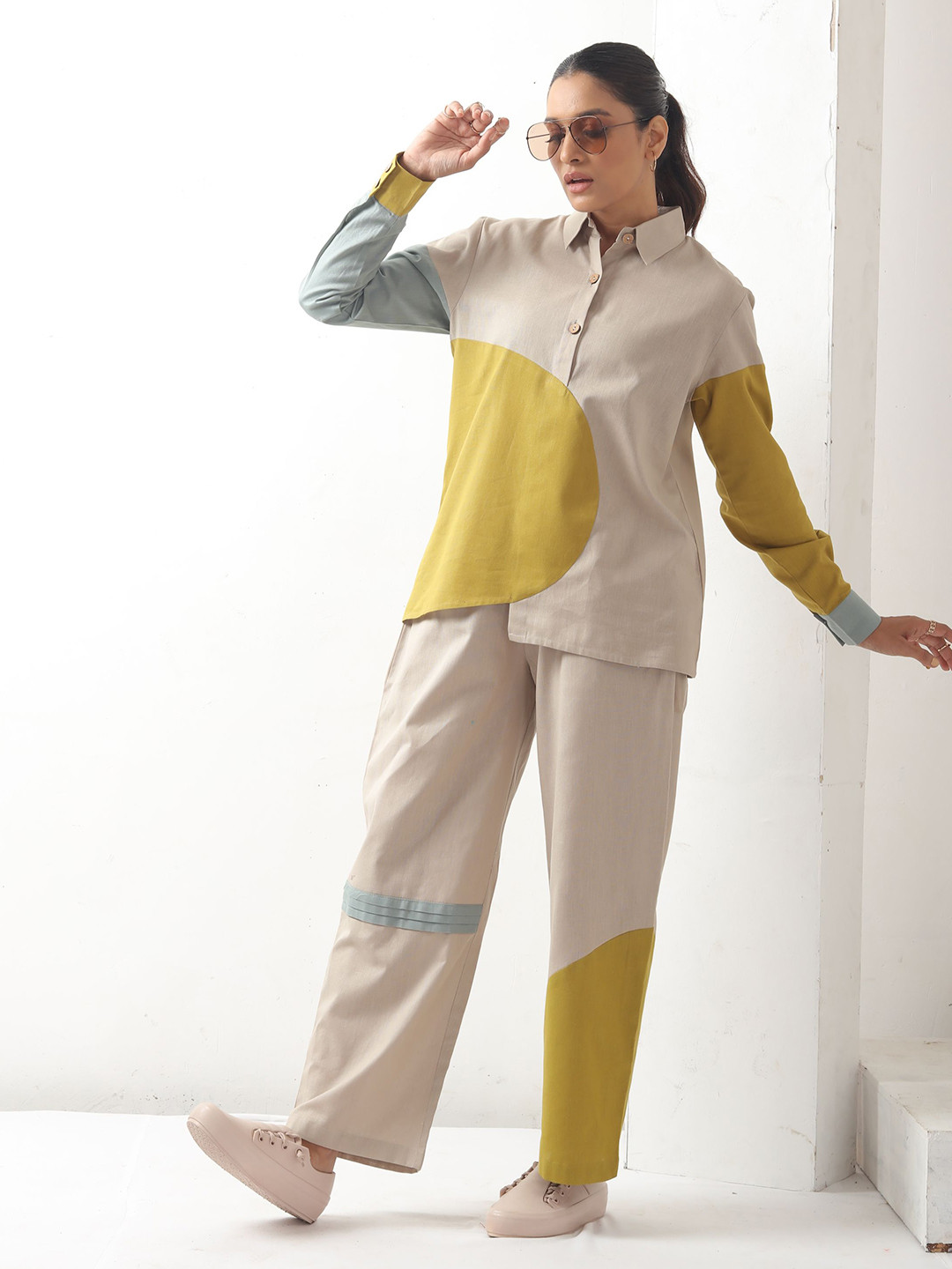 BOONS n PERKKS Women Classic Spread Collar Colourblocked Cotton Casual Shirt