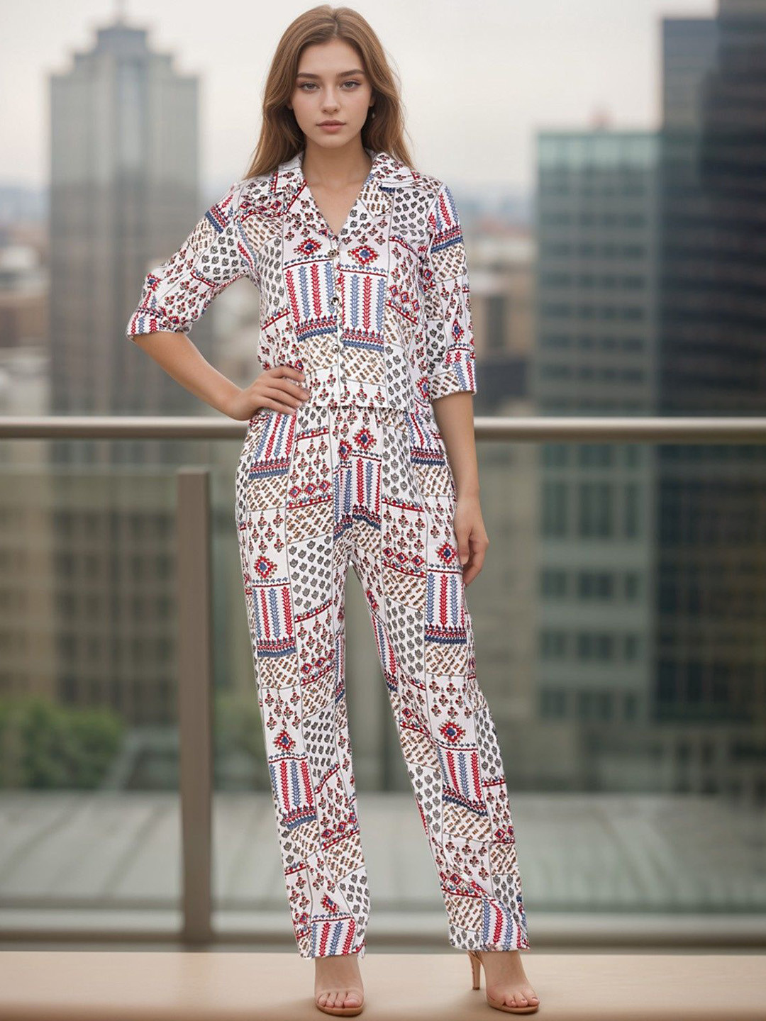 BAESD  Printed  Cotton  Shirt With Trousers C0-Ords