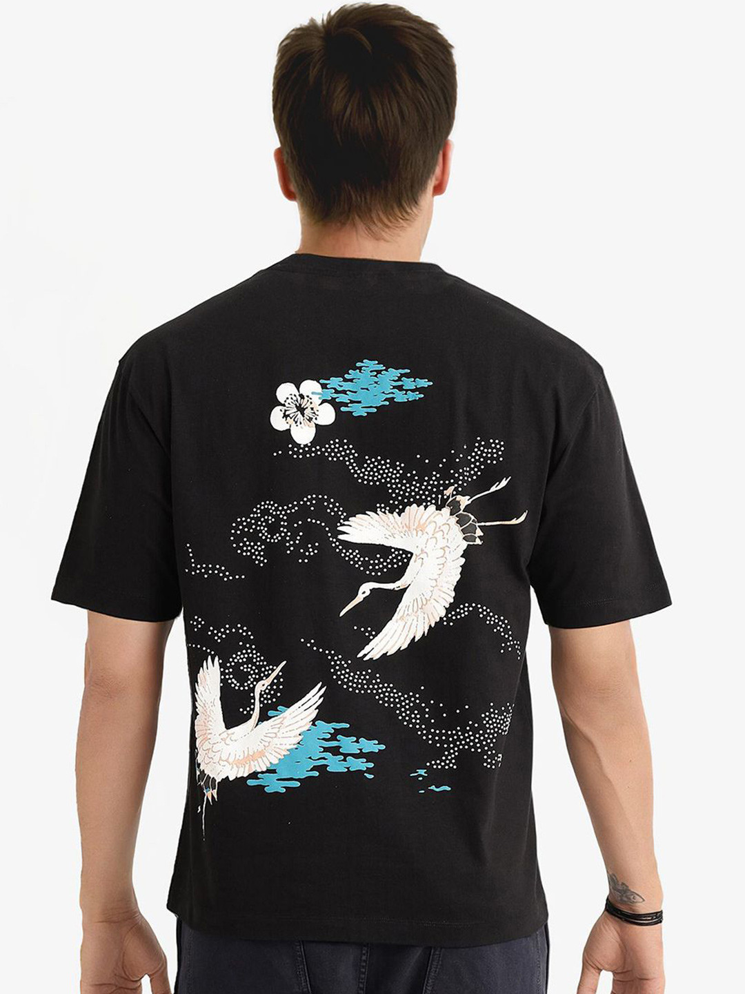 RARE RABBIT Men Printed Raw Edge T-shirt