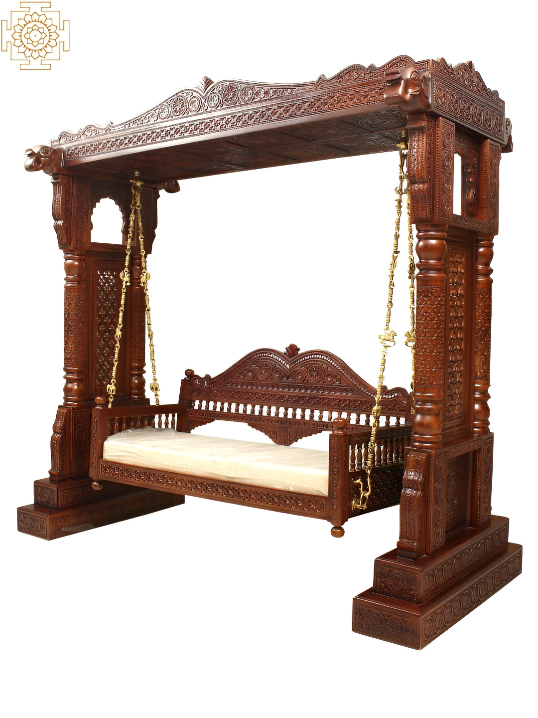 Exotic India Wooden Swing With Brass Chains