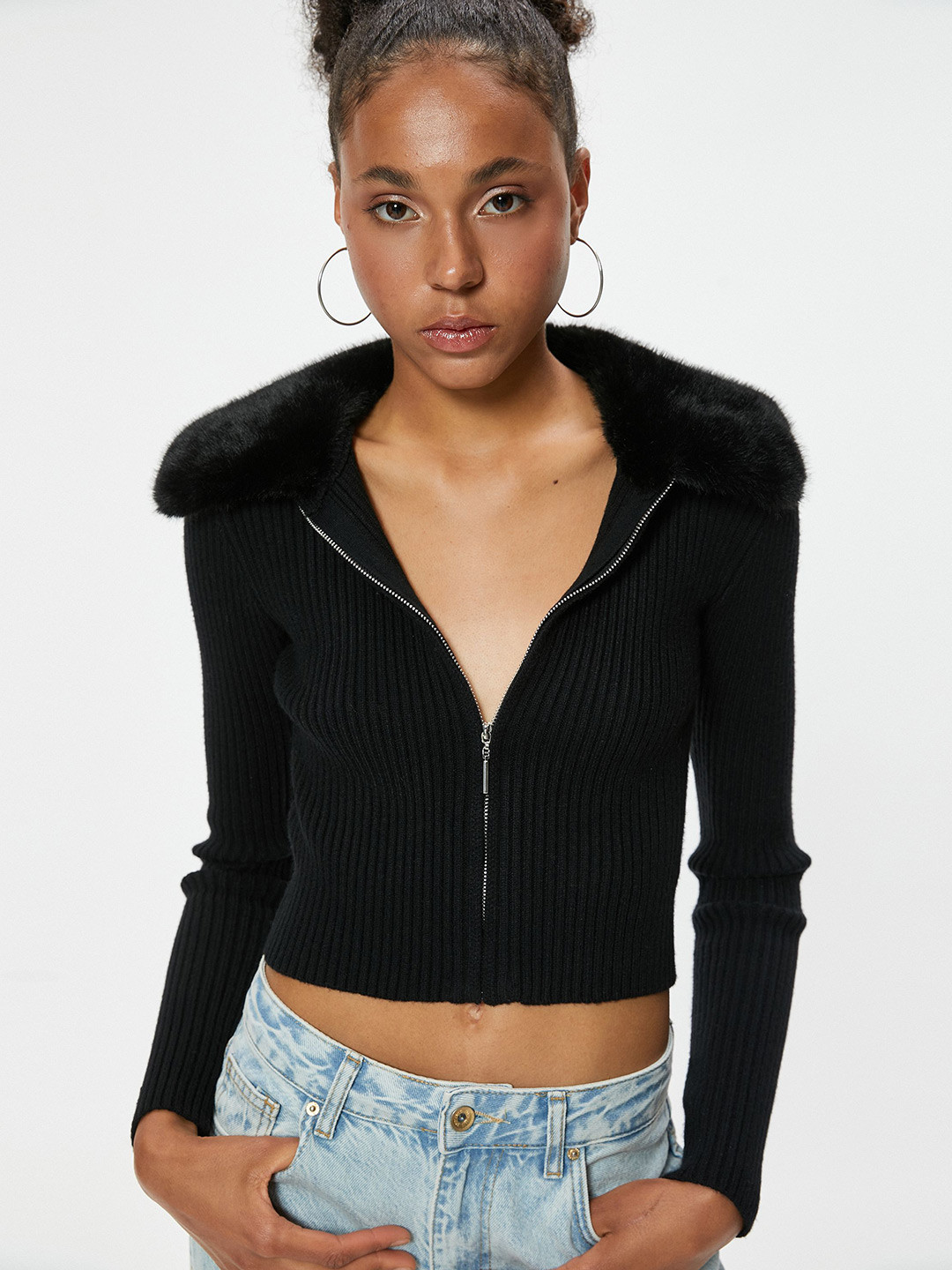 Koton Women Ribbed V Neck Sweaters