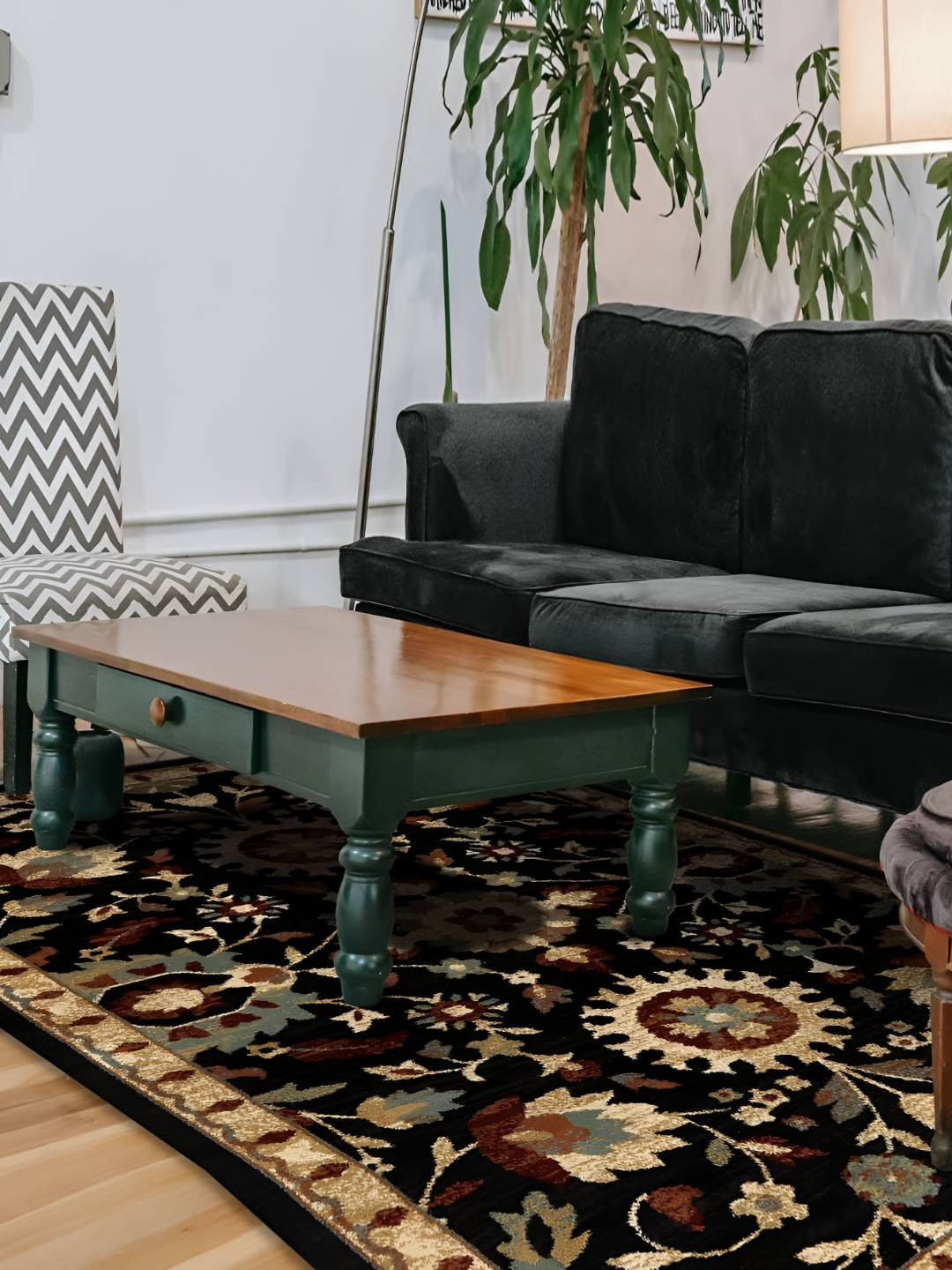 Sapana Carpet-Mats Black & Beige Floral No Shredding Polypropylene Carpet