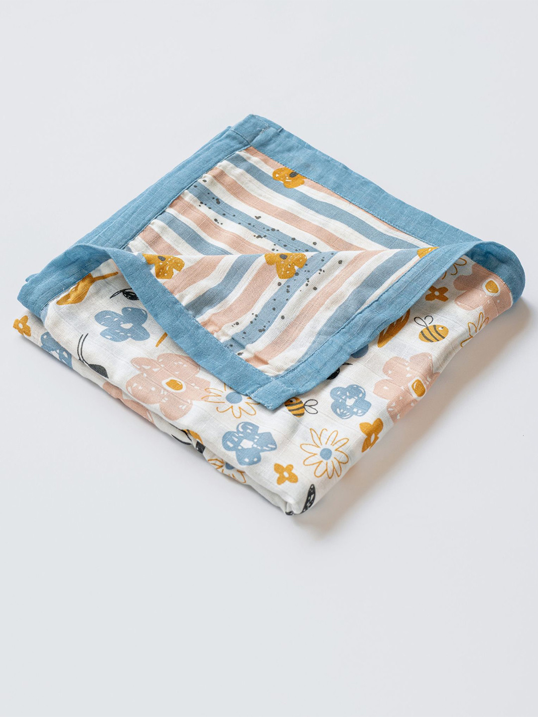 cocoon care Off White & Blue Floral AC Room 350 GSM Single Bed Blanket