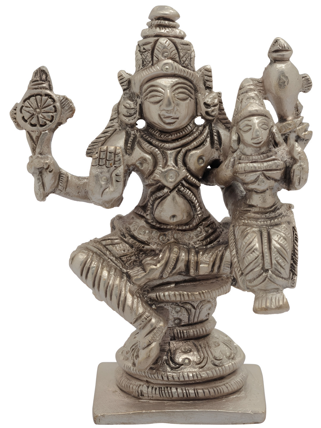 Exotic India Lakshmi-Narayana Silver Brass Metallic Prayer Room Hand Made Tiny Showpiece - 3 Inches