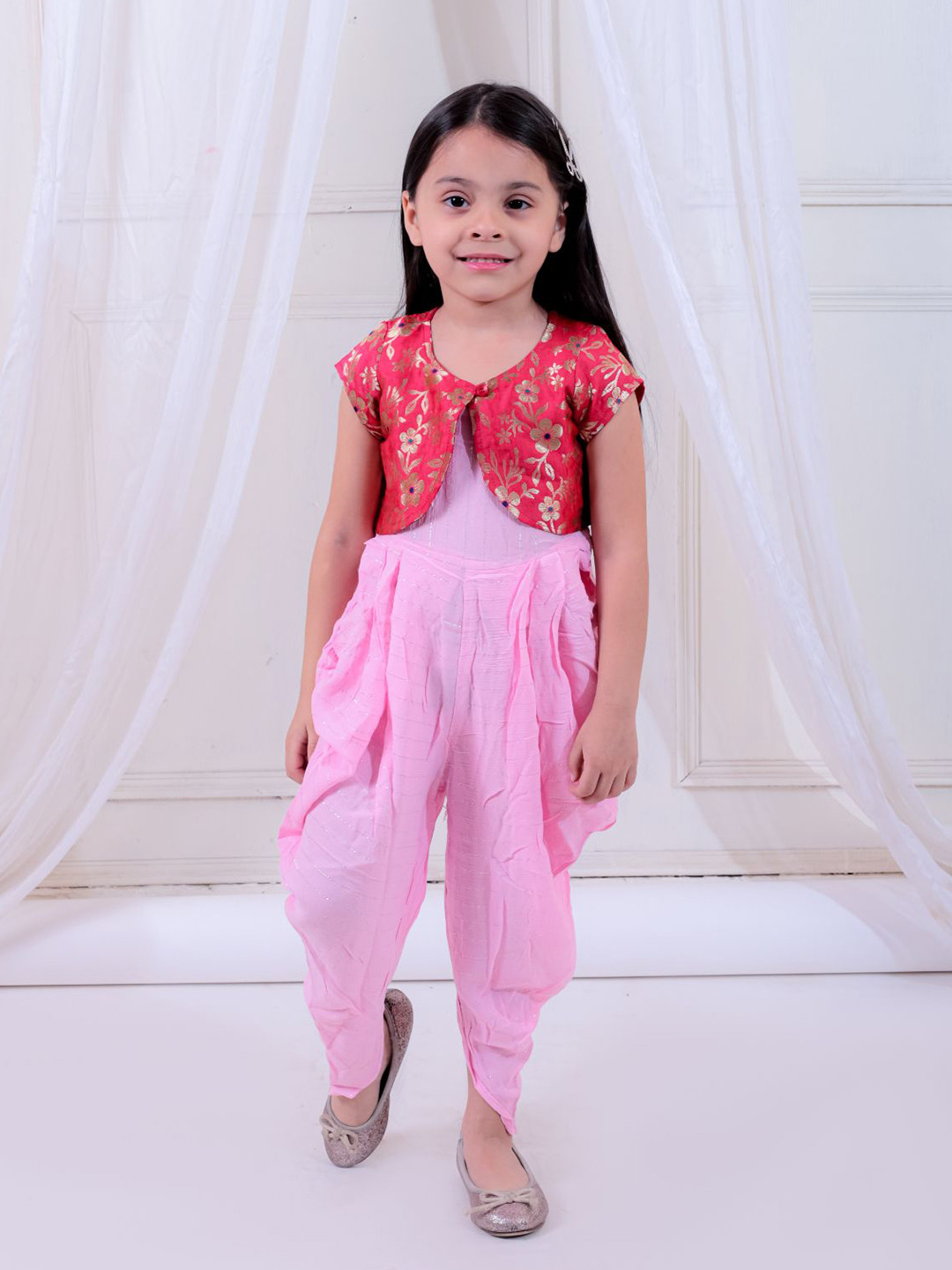 Twisha Girls Dhoti Style Jumpsuit & Shrug Set