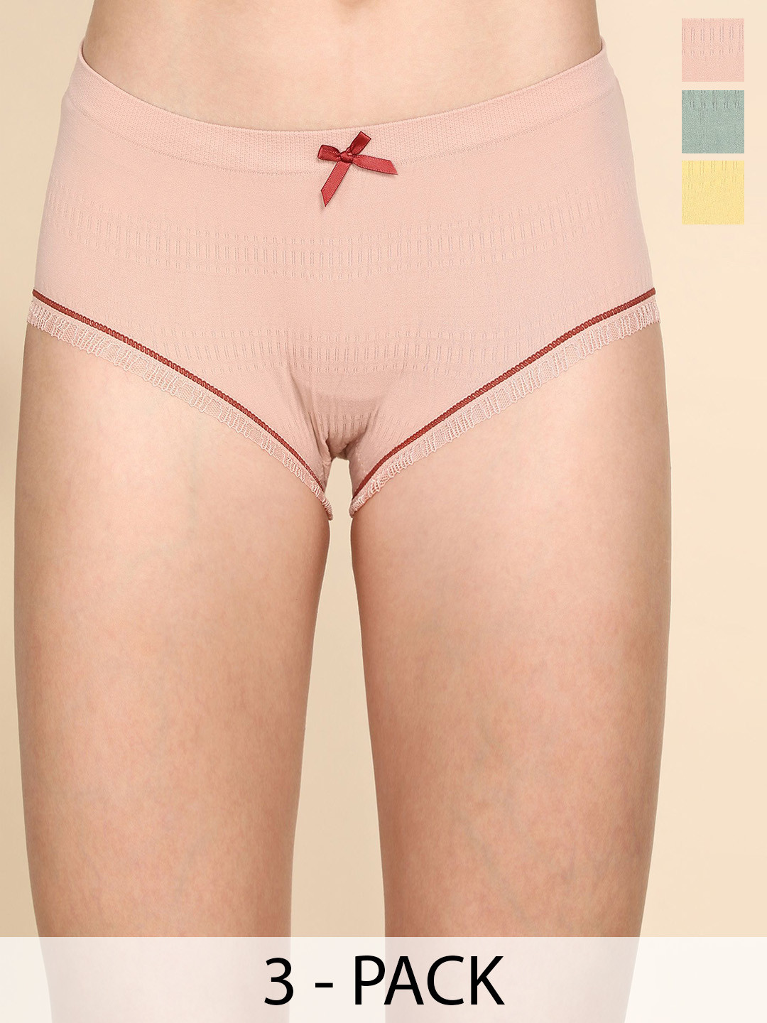 wincly fashion Pack Of 3 Lace Briefs- WOOD/BOUNDRY/PO3/M