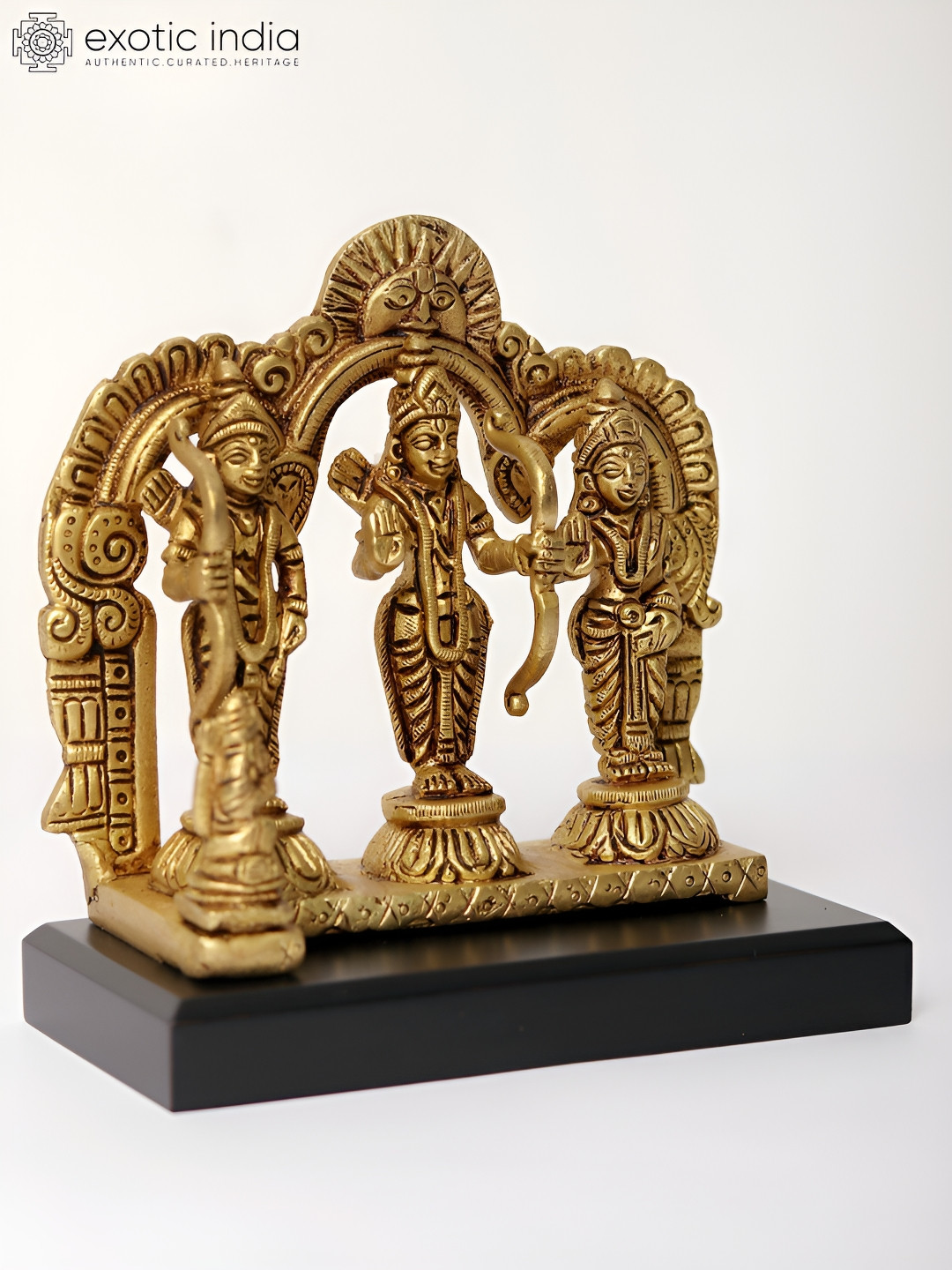 Exotic India Rama Darbar Gold Brass Metallic Prayer Room Small Showpiece - 2.7 Inches