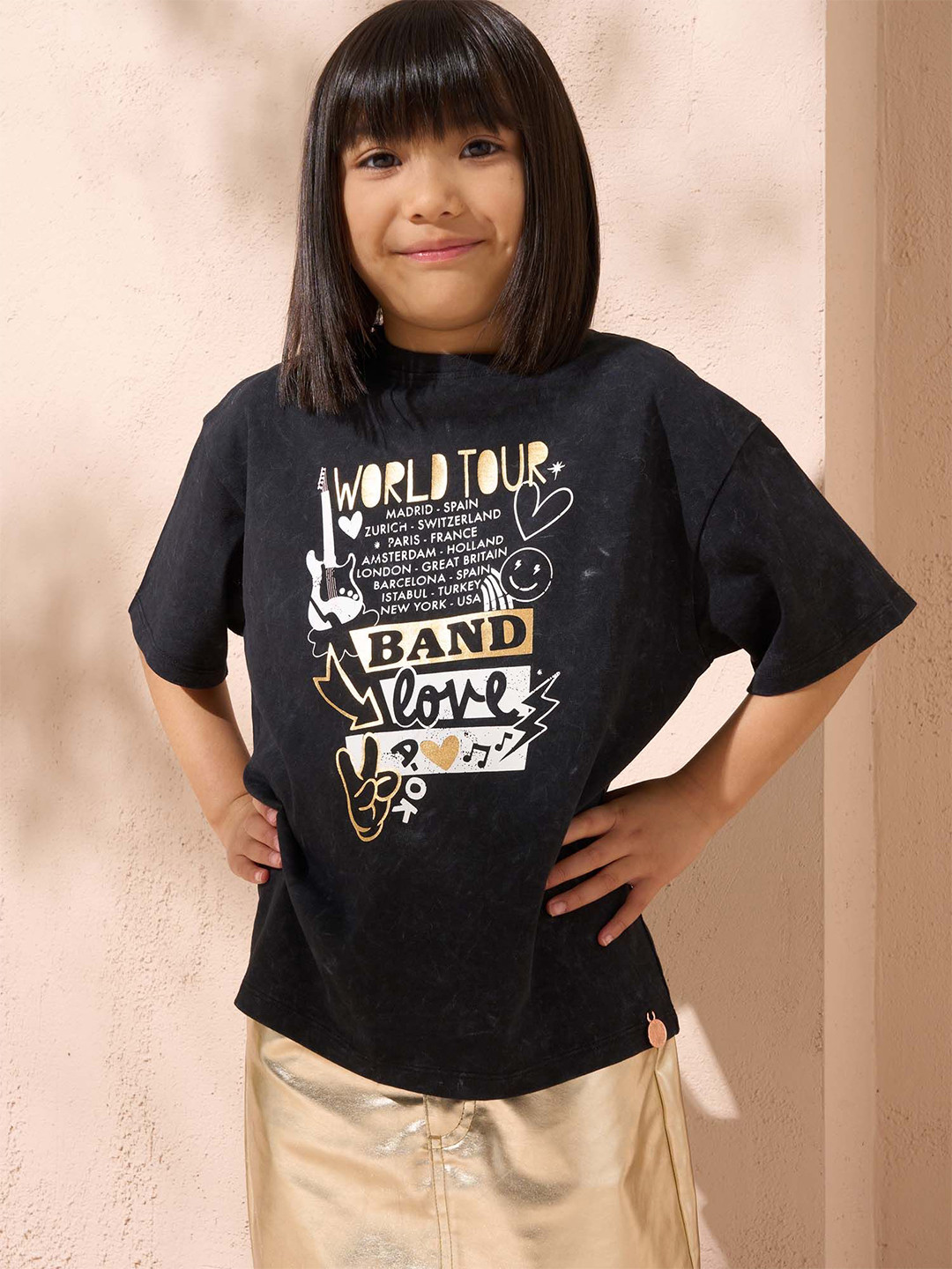 Angel & Rocket Print Batwing Sleeve Cotton Top