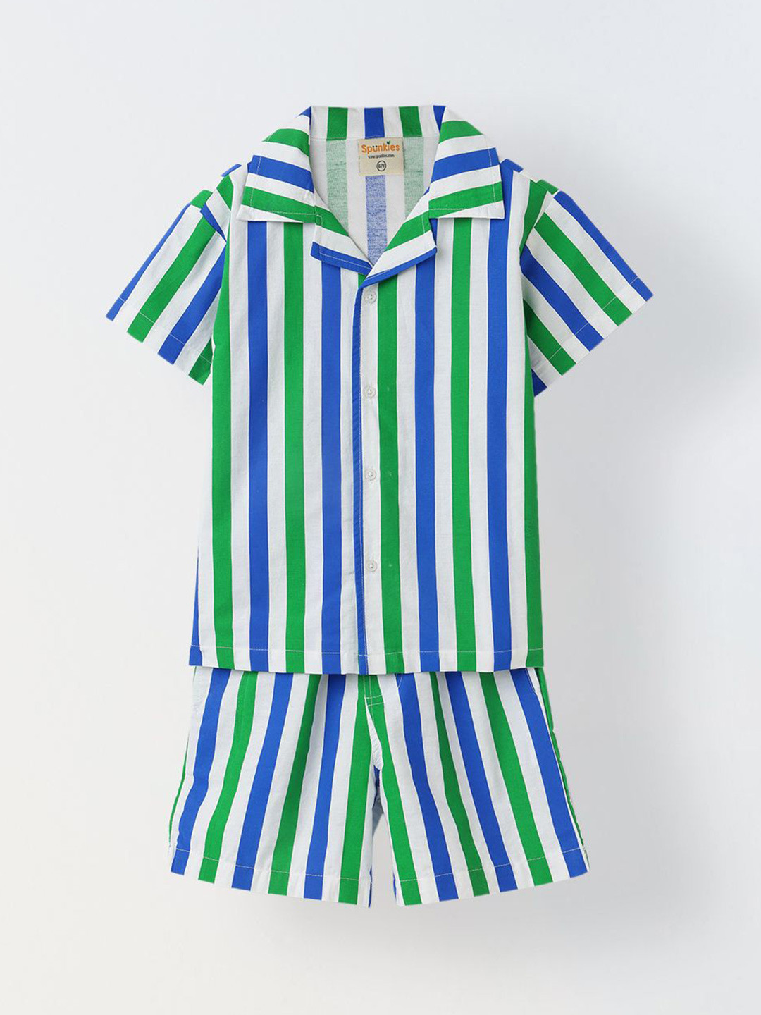 SPUNKIES Girls Striped Pure Cotton Shirt and Shorts Set