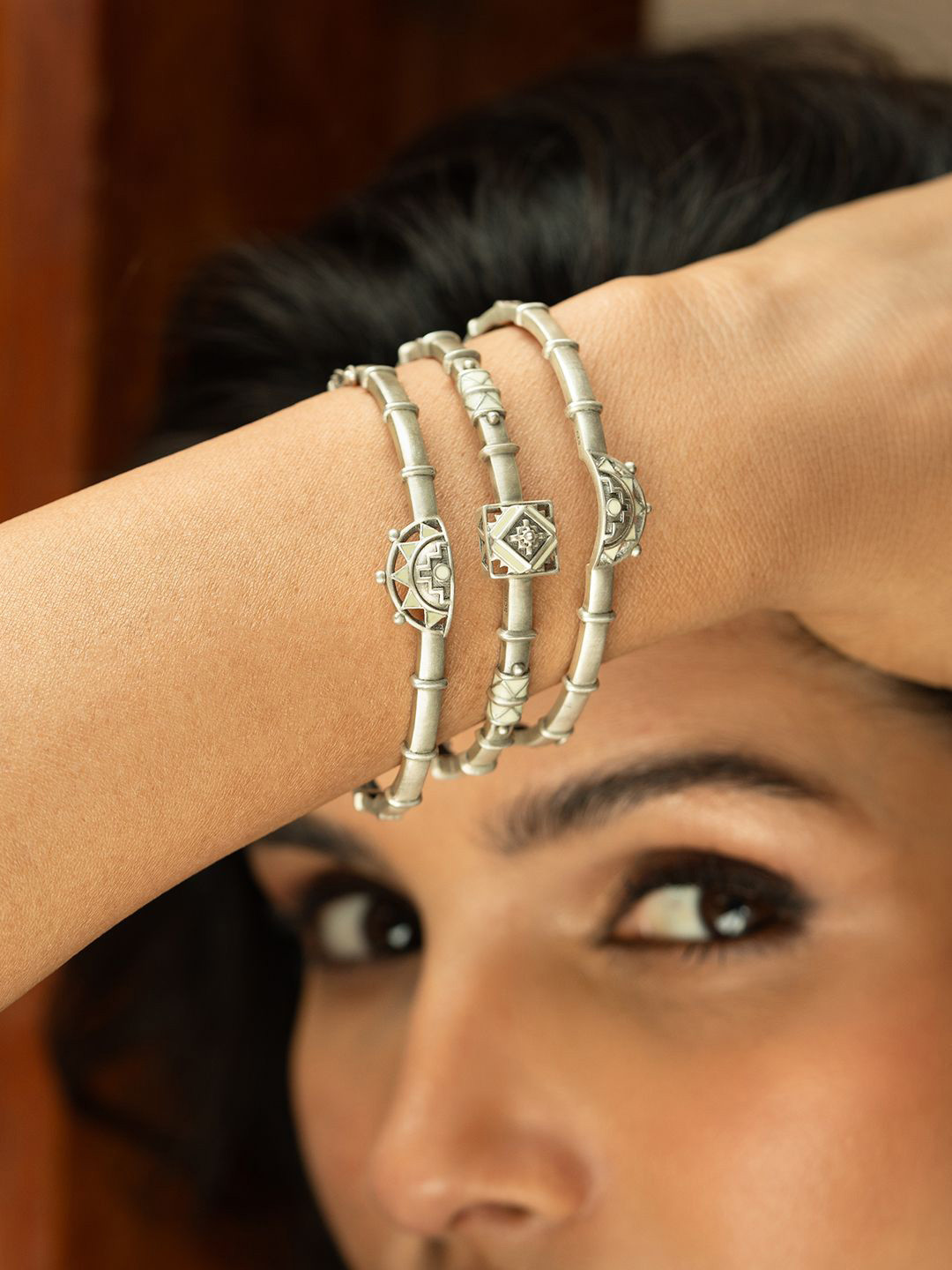 SHAYA Women 3 Sterling Silver Kada Bracelet