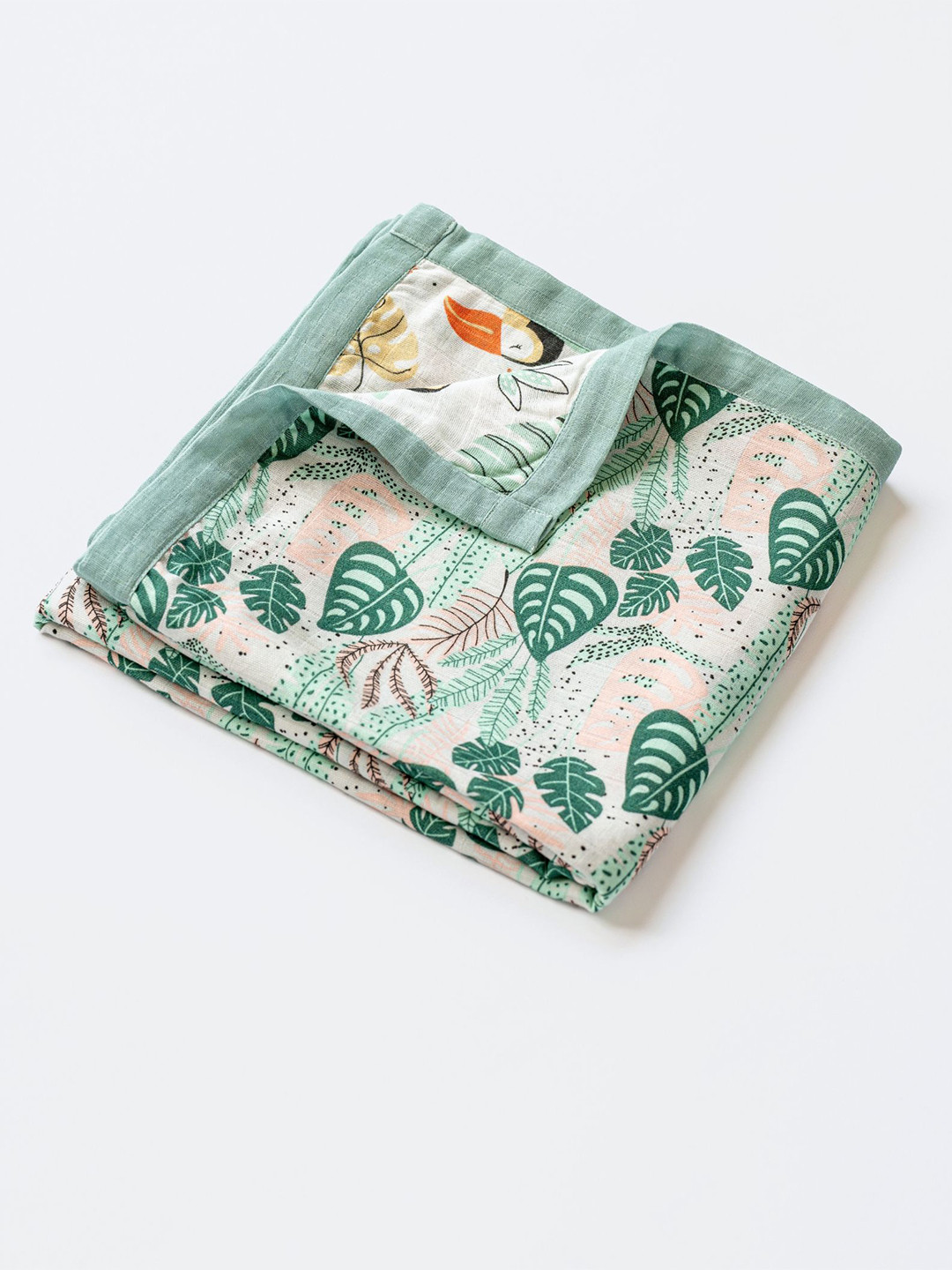 cocoon care Sea Green & White Floral AC Room 350 GSM Single Bed Blanket
