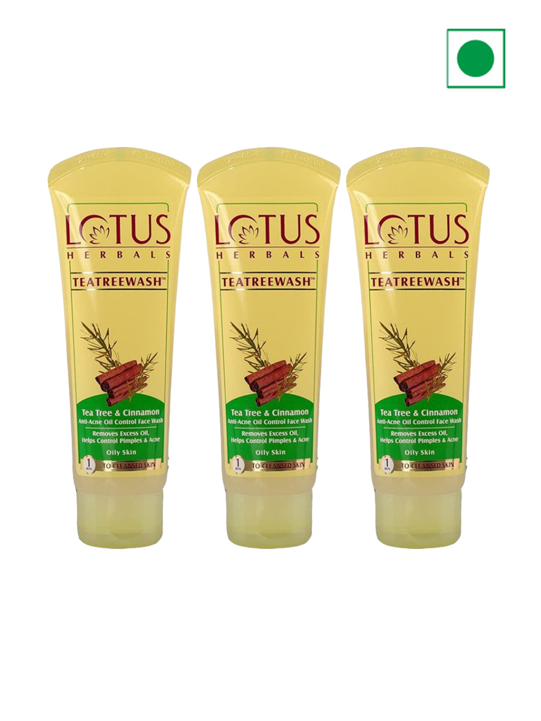 Lotus Herbals Set Of 3 Tea Tree & Cinnamon Oil Control Face Wash-120 ml Each
