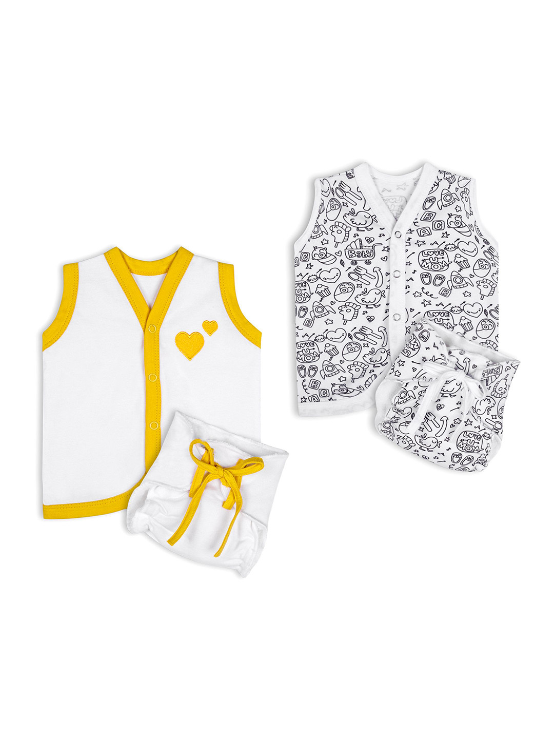 Yellow Doodle Infant Pack of 4 Cotton Jhabla & Nappy