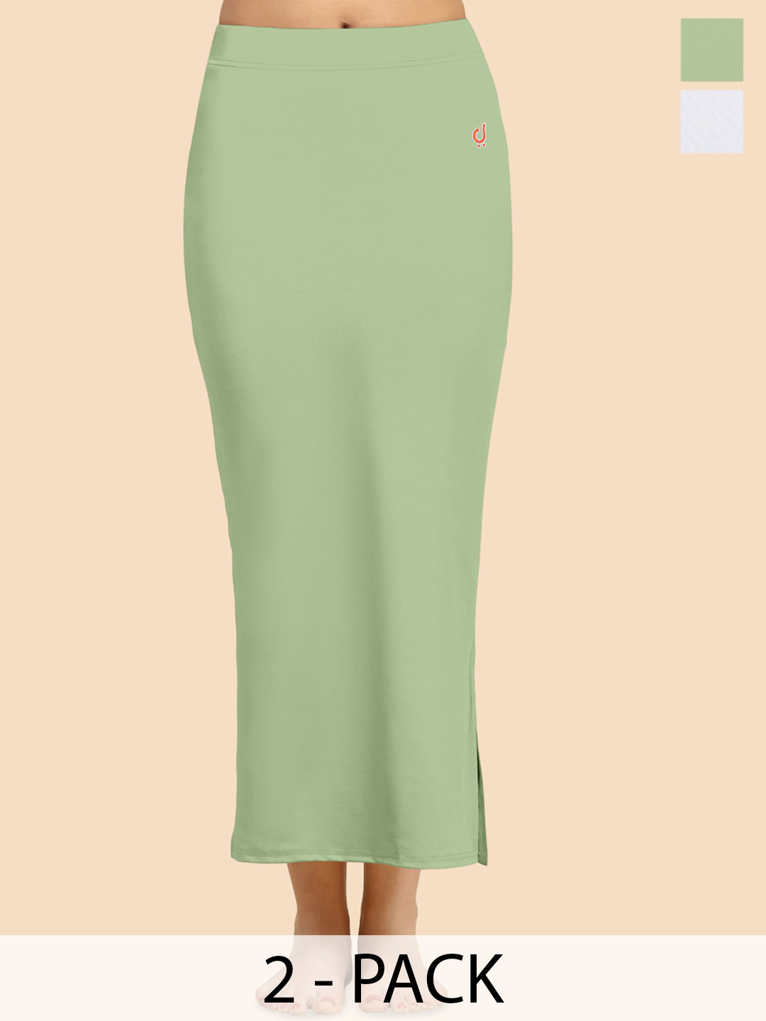 Trendmalls Pack of 2 Straight Mermaid-Fit Saree Shapewear New.Combo-P02-PaleGreen-White-S