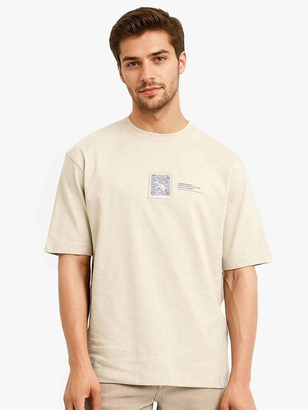 RARE RABBIT Men V-Neck Cut Outs Oversized T-shirt