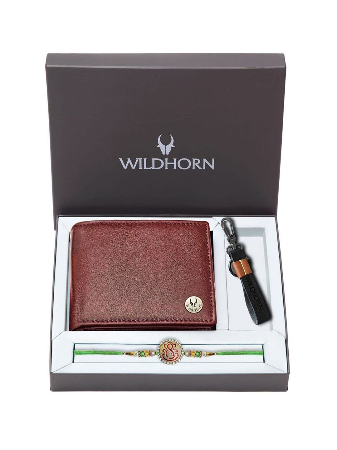 WildHorn Men Accessory Gift Set Of Wallet Card Holder Keychain & Rakhi
