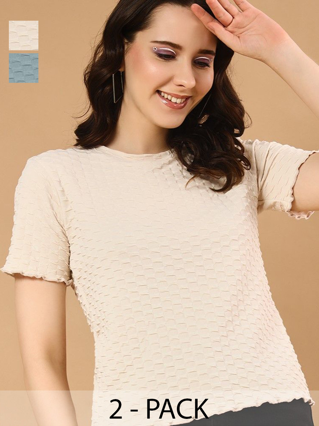 The Dry State Women Pack of 2 Solid Textured T-shirts