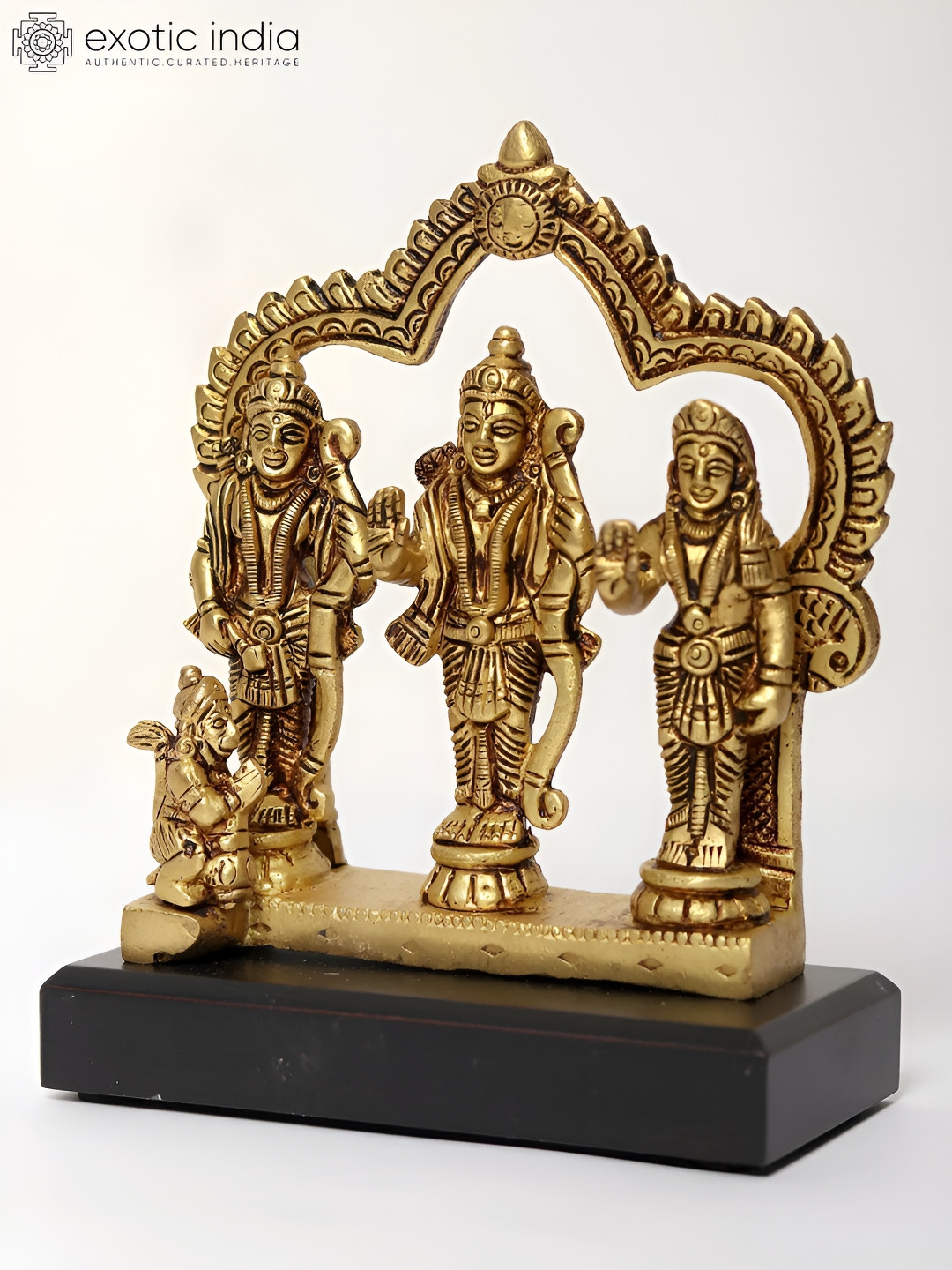 Exotic India Ram Darbar Gold Brass Metallic Prayer Room Small Showpiece - 5.2 Inches