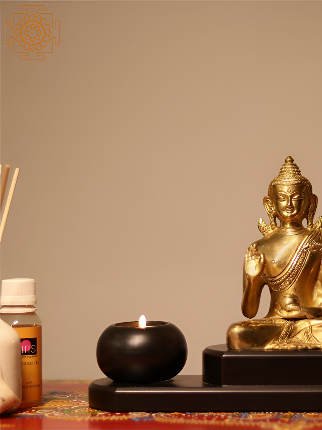 Exotic India Buddha Statue Gold Brass Metallic Home Office Small Showpiece - 4 Inches