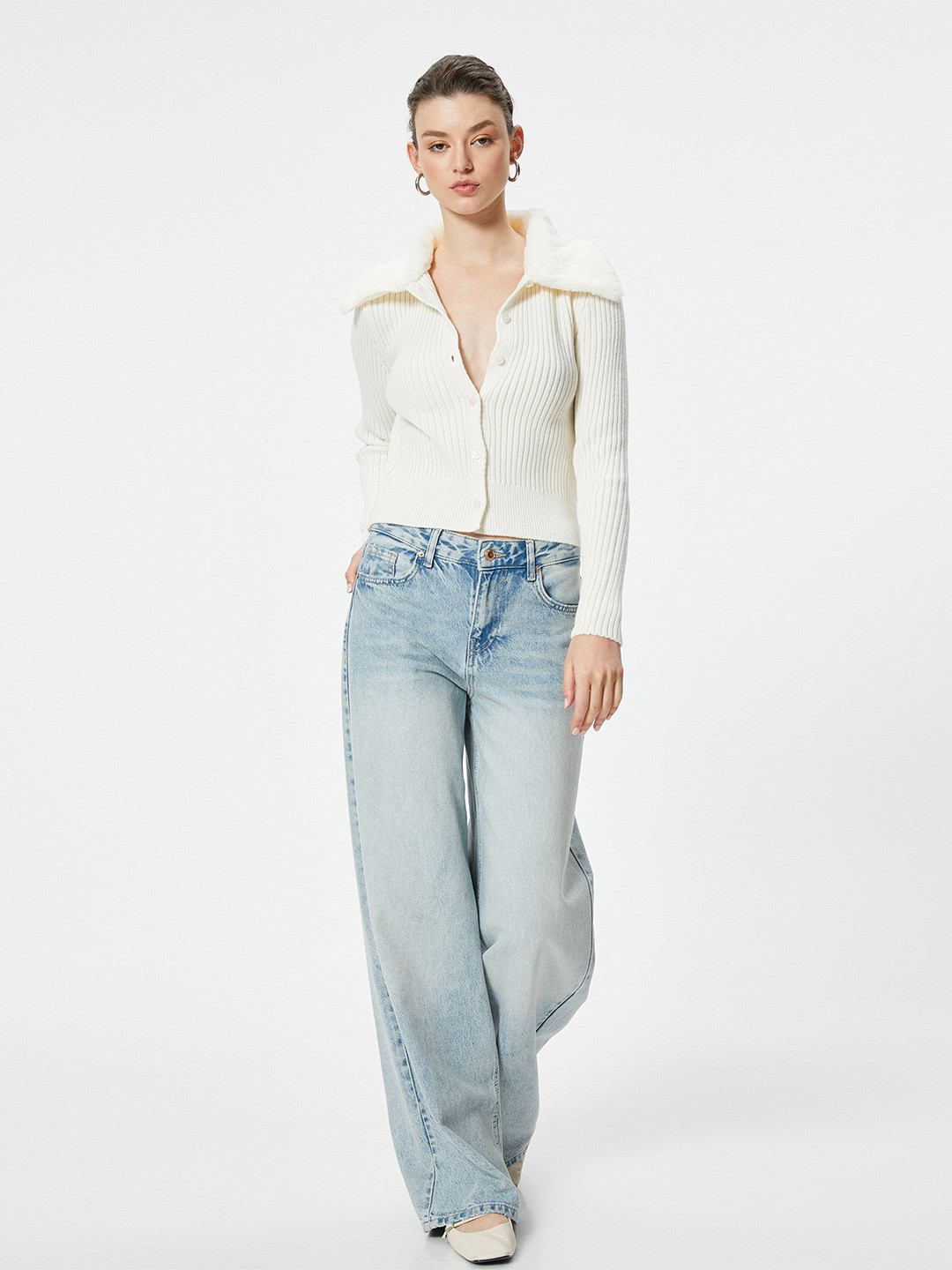 Koton Women Ribbed Shawl Collar Cardigan