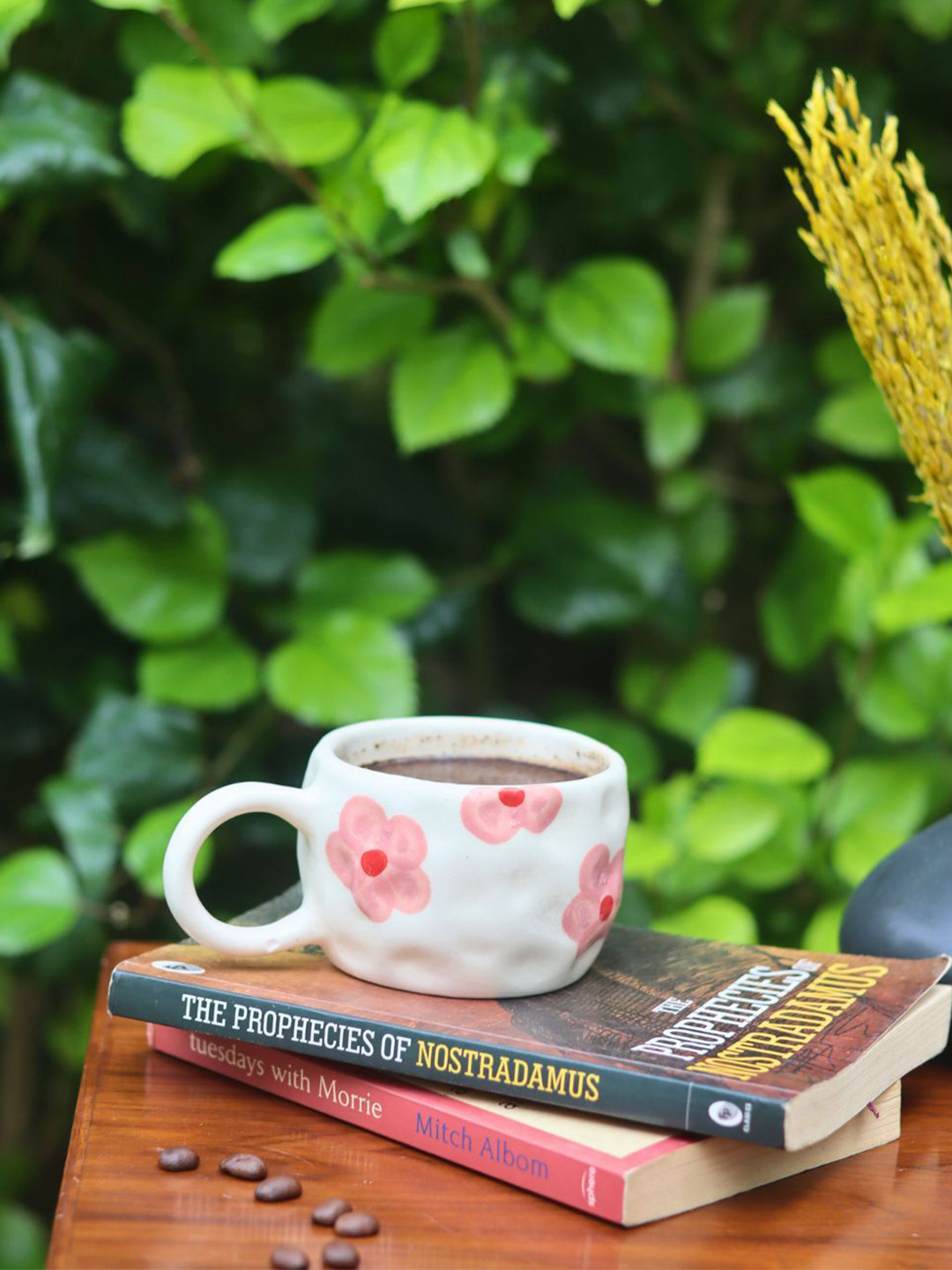 WEAVING HOMES Laser & Riveted White Floral Ceramic Microwave Safe Mug-180ml