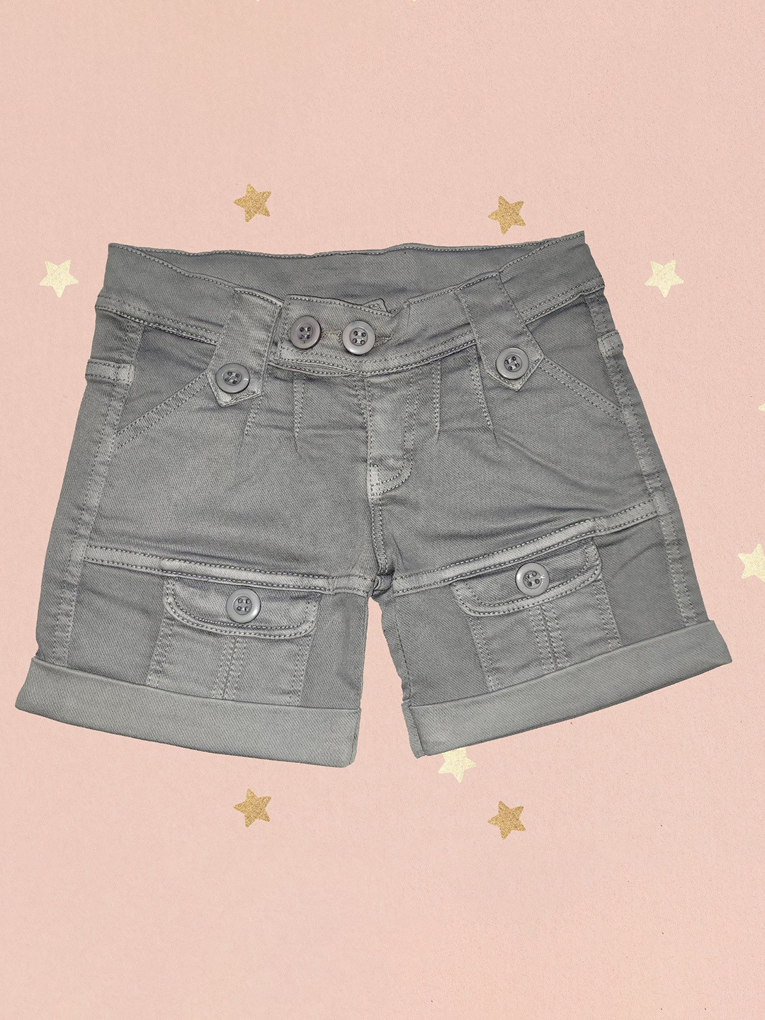 Arshia Fashions Girls Slim Fit High-Rise Denim Cargo Shorts