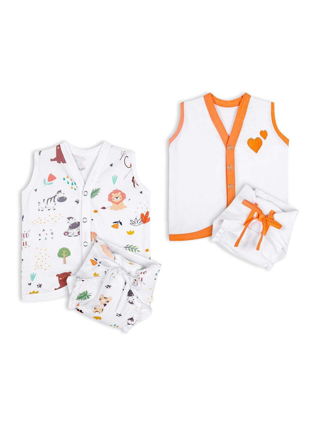 Yellow Doodle Infant Pack of 4 Cotton Jhabla & Nappy