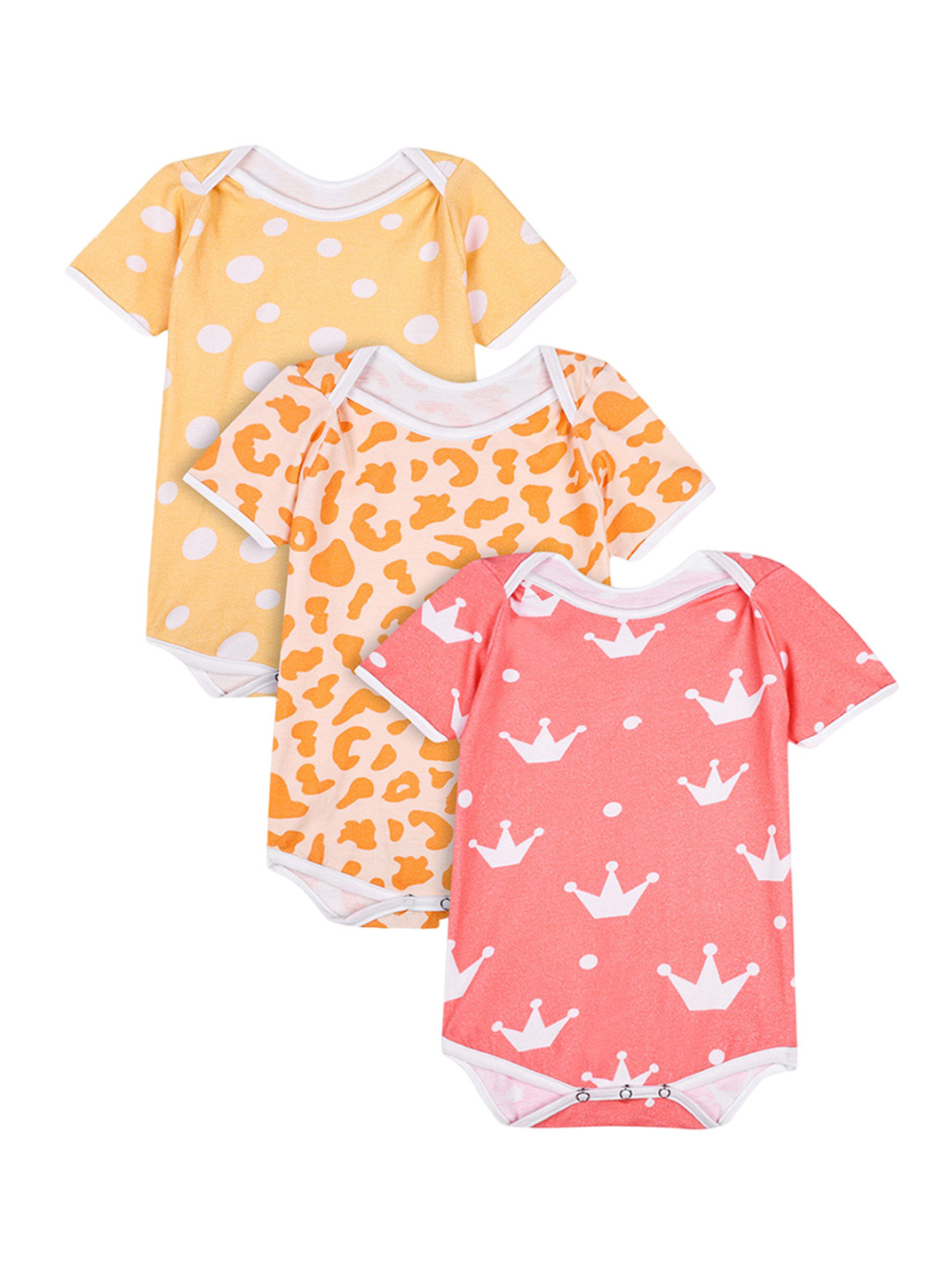 Yellow Doodle Infants Pack Of 3 Printed Cotton Bodysuits